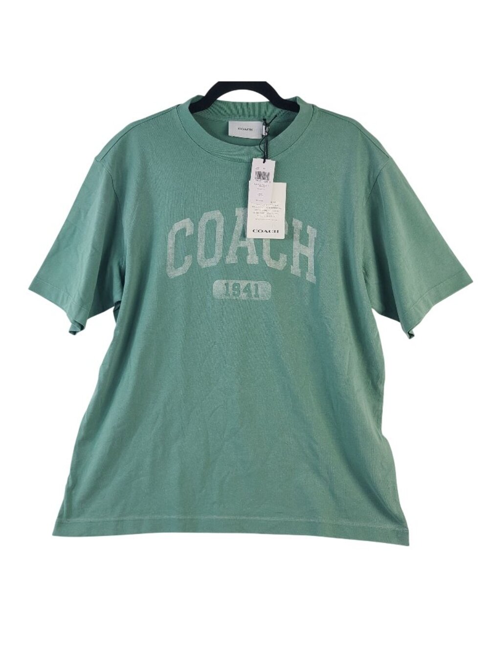 NEW Coach Sun Fade Graphic T-Shirt Green Organic Cotton 1941 Logo Crewneck Sz M